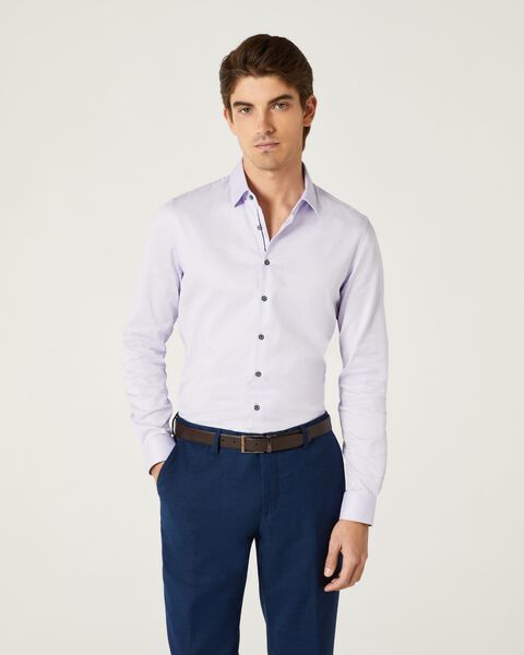 Mens Lilac Slim Textured Long-Sleeve Shirt